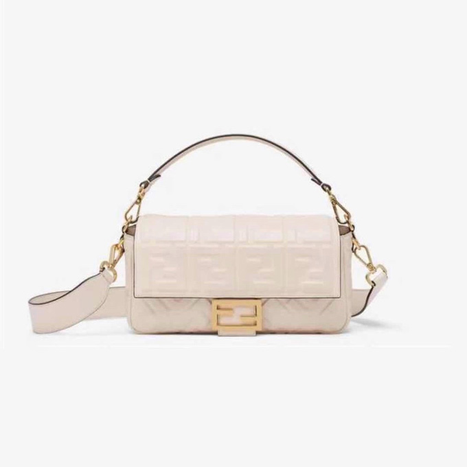 fendi baguette embossed ff logo leather shoulder bag